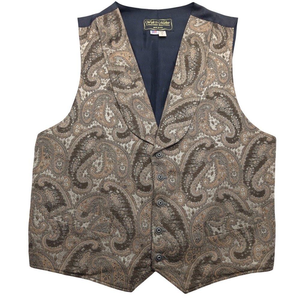 Wah Maker Paisley Vest Mens Large Brown Western Waistcoat Limited Edition USA